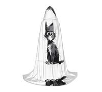 WBQLSL Halloween Costume, Lonely Cat Printed L Wizard Cape, Suitable for Adults & Teens, Sizes S, M, L Available