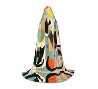 WBQLSL Halloween Costume, Mid-Century Modern Art Cat Printed M Wizard Cape, Suitable for Adults & Teens, Sizes S, M, L Available