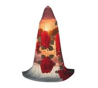 WBQLSL Halloween Costume, red roses at sunset Printed L Wizard Cape, Suitable for Adults & Teens, Sizes S, M, L Available