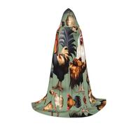 WBQLSL Halloween Costume, Rooster and Chicken Printed M Wizard Cape, Suitable for Adults & Teens, Sizes S, M, L Available