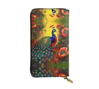 WBQLSL Hand-held leather wallet, 7.5 * 4.1 inch long wallet, secret compartment, storage, protect personal privacy, Peacock flowers pattern