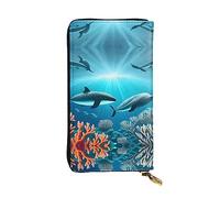 WBQLSL Hand-held leather wallet, 7.5 * 4.1 inch long wallet, secret compartment, storage, protect personal privacy, Whales under the sea pattern, Black, One Size