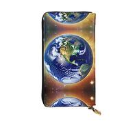 WBQLSL Hand-held leather wallet, 7.5 * 4.1 inch long wallet, secret compartment, storage, protect personal privacy, Cosmic Earth pattern