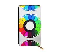 WBQLSL Hand-held leather wallet, 7.5 * 4.1 inch long wallet, secret compartment, storage, protect personal privacy, Colored crayon circles pattern