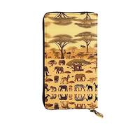 WBQLSL Hand-held leather wallet, 7.5 * 4.1 inch long wallet, secret compartment, storage, protect personal privacy, African grassland animals pattern
