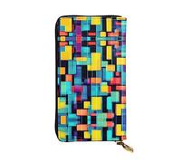 WBQLSL Hand-held leather wallet, 7.5 * 4.1 inch long wallet, secret compartment, storage, protect personal privacy, Square geometry diagram pattern, Black, One Size