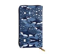 WBQLSL Hand-held leather wallet, 7.5 * 4.1 inch long wallet, secret compartment, storage, protect personal privacy, Blue Killer Whale pattern