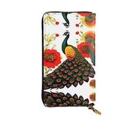 WBQLSL Hand-held leather wallet, 7.5 * 4.1 inch long wallet, secret compartment, storage, protect personal privacy, Peacock Red flower pattern, Black, One Size