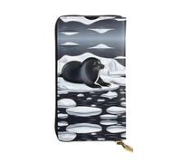 WBQLSL Hand-held leather wallet, 7.5 * 4.1 inch long wallet, secret compartment, storage, protect personal privacy, Seals on ice pattern, Black, One Size