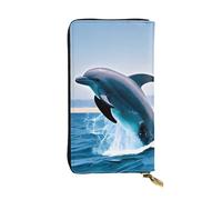 WBQLSL Hand-held leather wallet, 7.5 * 4.1 inch long wallet, secret compartment, storage, protect personal privacy, Jumping up dolphins pattern, Black, One Size