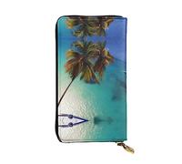 WBQLSL Hand-held leather wallet, 7.5 * 4.1 inch long wallet, secret compartment, storage, protect personal privacy, Beach Coconut Sunshine pattern
