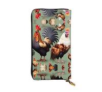 WBQLSL Hand-held leather wallet, 7.5 * 4.1 inch long wallet, secret compartment, storage, protect personal privacy, Rooster and Chicken pattern, Black, One Size