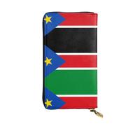 WBQLSL Hand-held leather wallet, 7.5 * 4.1 inch long wallet, secret compartment, storage, protect personal privacy, Flag of South Sudan pattern