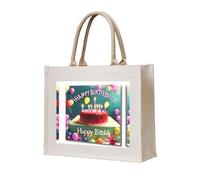 WBQLSL Happy Birthday Beautiful Printed Canvas Tote | Lightweight Storage Bag Perfect for the Beach, Picnics, and Everyday Shopping