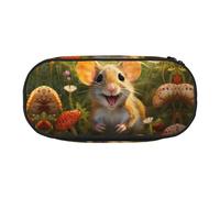 WBQLSL Happy Mouse Printed stationery storage bag - multi-grid layered pencil case portable student pencil bag