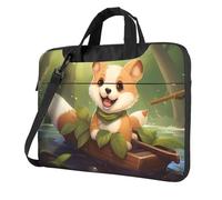 WBQLSL Happy sitting dog 14 inch Printing laptop crossbody bag and briefcase, easy to carry for business trips and work