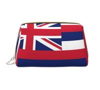 WBQLSL Hawaii Flag Leather makeup bag, portable large-capacity makeup storage bag, carry-on travel with pocket makeup bag