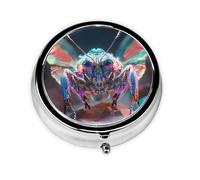 WBQLSL Holographic creatures Mini medicine box with three compartments, small round medicine box, portable