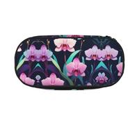 WBQLSL Holographic Orchid Printed stationery storage bag - multi-grid layered pencil case portable student pencil bag