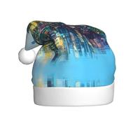 WBQLSL Holographic Reflection City Print Santa Hat, Christmas Party/New Year's Party Decoration, Stage Performance Hat