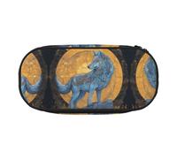 WBQLSL Holographic Wolf Printed stationery storage bag - multi-grid layered pencil case portable student pencil bag