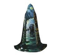 WBQLSL Hooded Cosplay Cape | Asian elephant in the water L printing - Role-Playing Stage Costume Prop