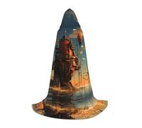 WBQLSL Hooded Cosplay Cape | Fortress on the sea Printed Small - Role-Playing Stage Costume Prop
