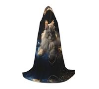 WBQLSL Hooded Cosplay Cape | Fortune Cat Printed Small - Role-Playing Stage Costume Prop