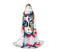 WBQLSL Hooded Cosplay Cape | Graffiti Cat Head Printed Medium - Role-Playing Stage Costume Prop