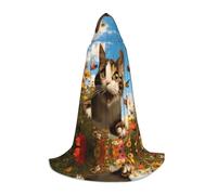 WBQLSL Hooded Cosplay Cape | Jumping Cat Printed Medium - Role-Playing Stage Costume Prop