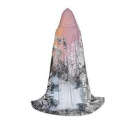 WBQLSL Hooded Cosplay Cape | Monochrome Plants Printed Large - Role-Playing Stage Costume Prop