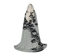WBQLSL Hooded Cosplay Cape | Pine tree under the moon L printing - Role-Playing Stage Costume Prop