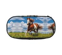 WBQLSL Horses of the Prairie Printed stationery storage bag - multi-grid layered pencil case portable student pencil bag