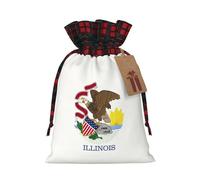 WBQLSL Illinois State Flag Gift drawstring bag, Christmas party supplies decoration bag, Christmas burlap gift bag 8.3 * 11.8 inches