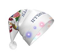 WBQLSL Illinois State Flag LED Light Santa Hat,Unisex Christmas New Year Adult Hat, Plush New Year Christmas Party Gift