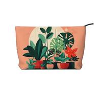 WBQLSL Indoor potted green plants Printed corduroy cosmetic bag - travel essential cosmetic storage bag