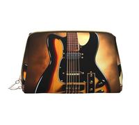 WBQLSL Instrumental Guitar Leather makeup bag, portable large-capacity makeup storage bag, carry-on travel with pocket makeup bag