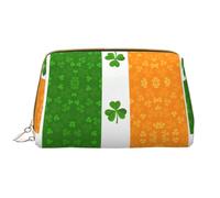 WBQLSL irish flag Leather makeup bag, portable large-capacity makeup storage bag, carry-on travel with pocket makeup bag