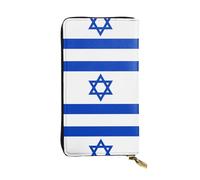 WBQLSL Israeli flag Long leather clutch with zippered coin purse and 12 credit card slots, lightweight travel cash wallet