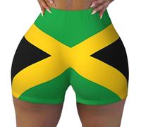 WBQLSL Jamaica Flag Printed Women's Sports Stretch Shorts are Suitable for Leisure, Daily wear or Sports wear, Black, XL