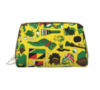 WBQLSL Jamaican Elements Leather makeup bag, portable large-capacity makeup storage bag, carry-on travel with pocket makeup bag