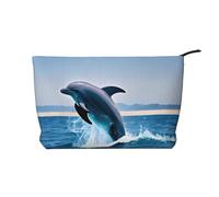 WBQLSL Jumping up dolphins Corduroy cosmetic bag - travel storage bag, can hold lipstick, powder and other cosmetics