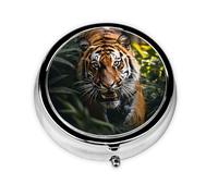 WBQLSL jungle tiger Mini medicine box with three compartments, small round medicine box, portable