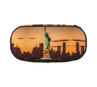 WBQLSL Lady Liberty Printed stationery storage bag - multi-grid layered pencil case portable student pencil bag