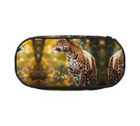 WBQLSL Leopard standing in a tree. Printed stationery storage bag - multi-grid layered pencil case portable student pencil bag