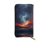 WBQLSL Liquefied clouds2 Long leather clutch with zippered coin purse and 12 credit card slots, lightweight travel cash wallet