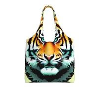 WBQLSL Little fat tiger head Printed Shoulder Bag - Suitable for sturdy canvas bags, shopping bags, Black, One Size