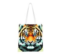 WBQLSL Little fat tiger head Shopping Bag, Unisex Hand Tote Lightweight Canvas Bag, Suitable for Shopping, Event Promotion, Travel, Work Reusable Tote Bag,