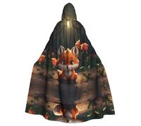 WBQLSL little fox and rosePrinted Halloween cape, hooded cloak for masquerade, carnival party or cosplay costume