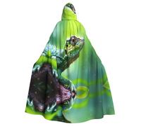 WBQLSL Lizard close-up Halloween cape masquerade hooded cape rave party costume (length 147 cm/hood height 38 cm)